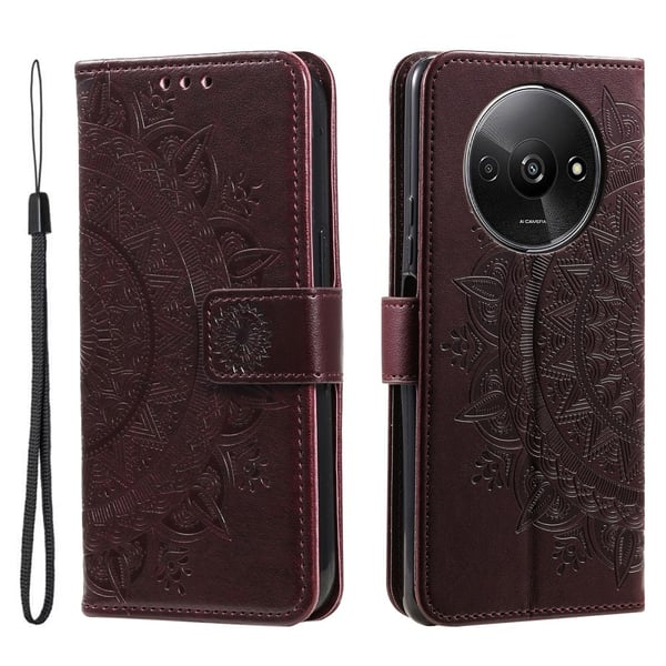 SKALO Xiaomi Redmi A3 Mandala lompakkokotelo - Ruskea