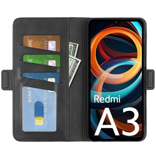 SKALO Xiaomi Redmi A3 Premium Wallet Flip Cover - Sort