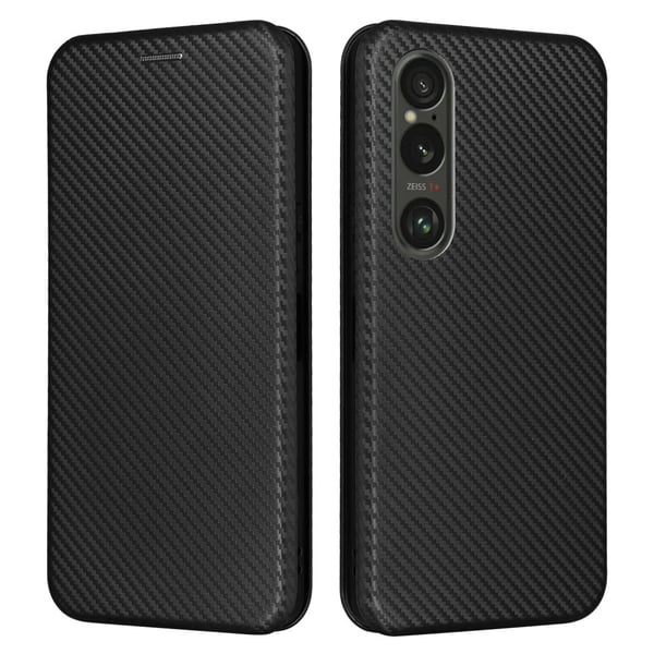 SKALO Sony Xperia 1 VI Carbon Fiber Lompakkokotelo - Musta