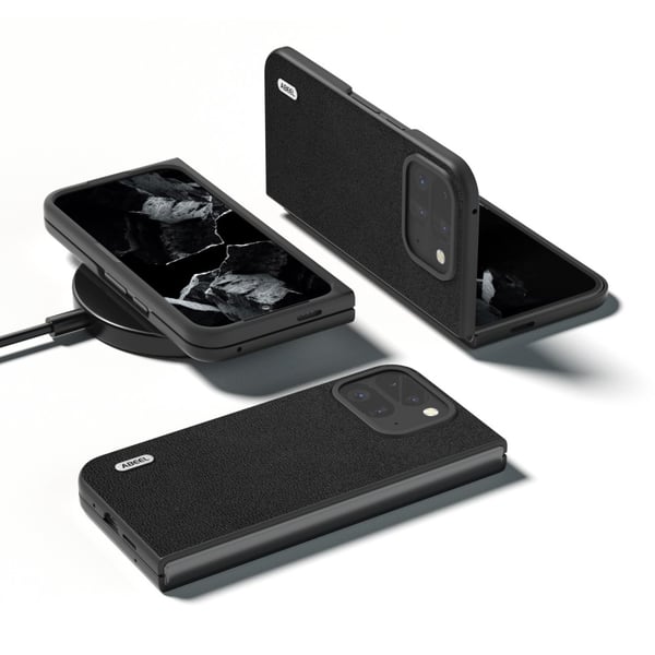 ABEEL Google Pixel 9 Pro Fold Genuine Leather Suojakuori - Musta