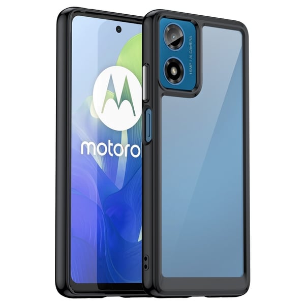 SKALO Motorola Moto E14 4G Iskunkestävä Clear Hybridi Suojakuori - Musta