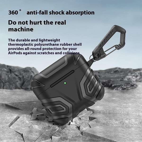 SKALO AirPods 4 Stødsikkert panser TPU Cover m. karabinhage - Sort