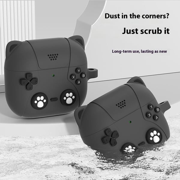SKALO AirPods 4 Cute Cat Controller Fodral - Svart