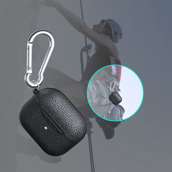 SKALO AirPods 4 Litchi Cover m. karabinhage - Blå