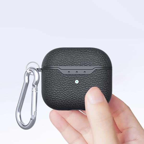 SKALO AirPods 4 Litchi Cover m. karabinhage - Rød