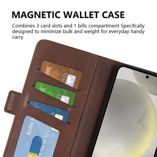 SKALO Samsung S24 FE Premium Wallet Flip Cover - Brun
