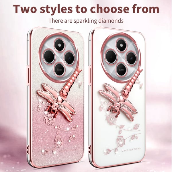 SKALO Xiaomi Redmi 14C KADEM Dragonfly Glitter Cover - Rosa guld
