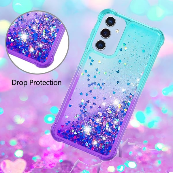 SKALO Samsung A16 Kvicksand Glitter Hjerter TPU Cover - Turkis-Lilla