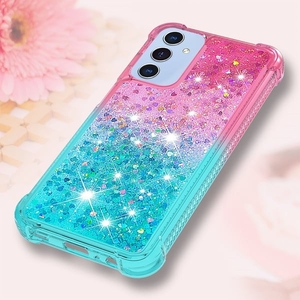 SKALO Samsung A16 Kvicksand Glitter Hjerter TPU Cover - Pink-Turkis