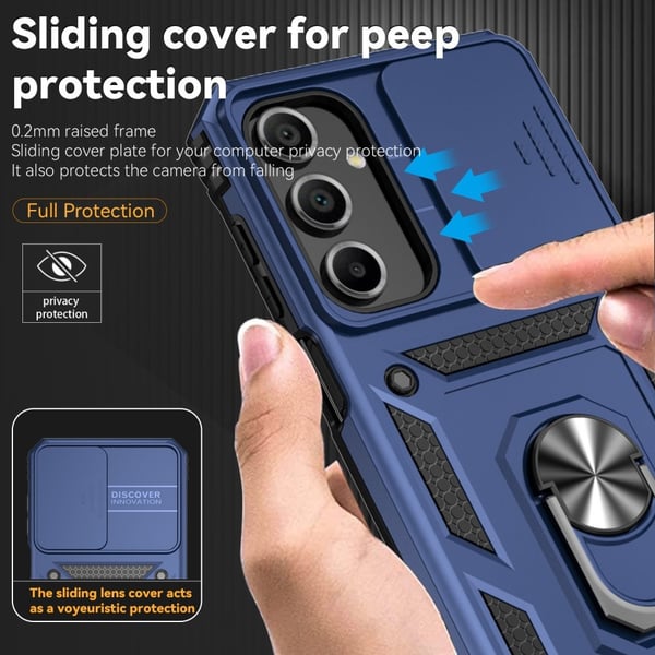 SKALO Samsung A16 Armor Hybrid Metal Ring Camera Slider - Blå