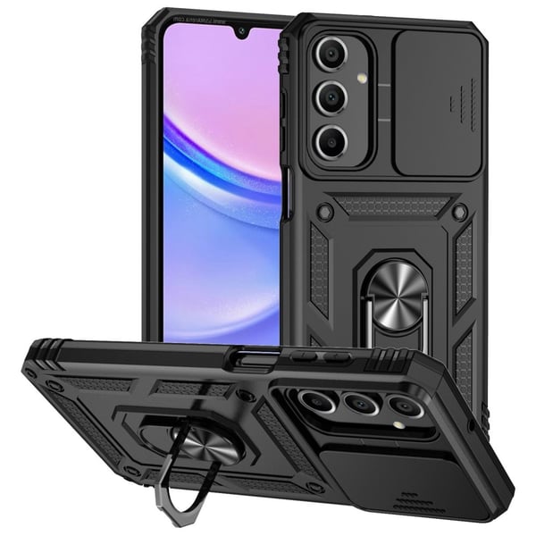 SKALO Samsung A16 Armor Hybrid Metal Ring Camera Slider - Sort