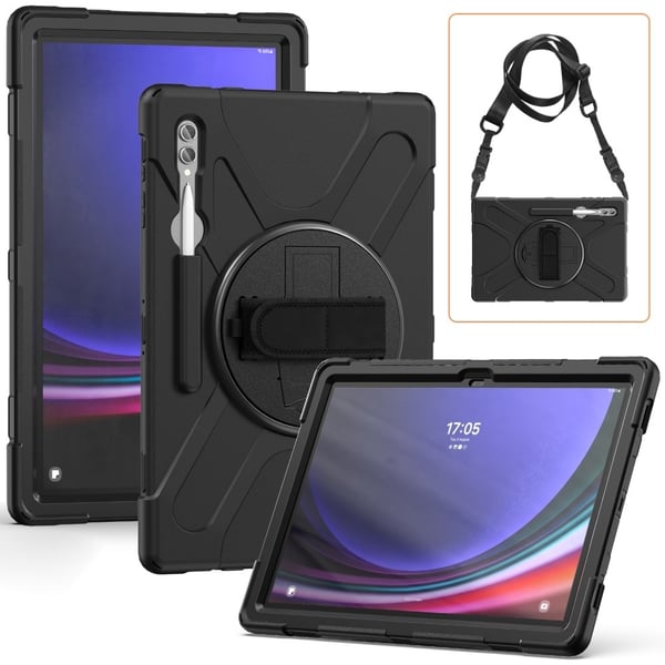 SKALO Samsung Tab S10 Ultra Extra Shock Resistant Armor Handle Kuori Olkahihnalla - Musta