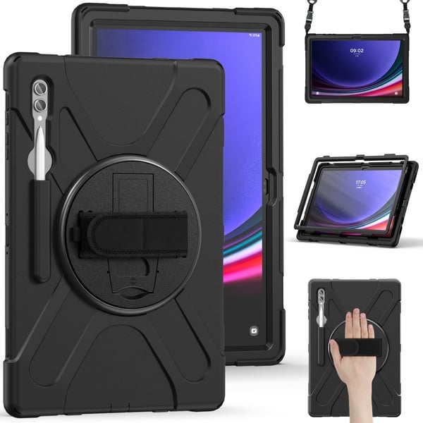 SKALO Samsung Tab S10 Ultra Extra Shock Resistant Armor Handle Kuori Olkahihnalla - Musta