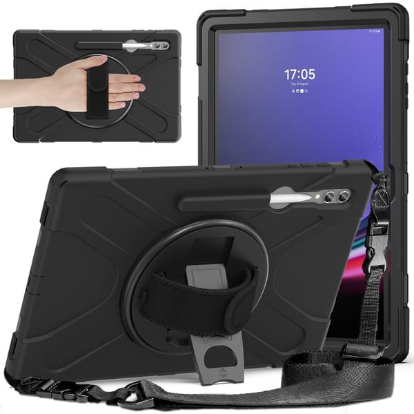 SKALO Samsung Tab S10 Ultra Extra Shock Resistant Armor Handle Kuori Olkahihnalla - Musta