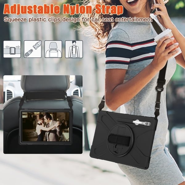 SKALO Samsung Tab S10 Ultra Extra Shock Resistant Armor Handle Kuori Olkahihnalla - Musta