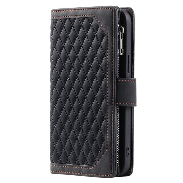 SKALO Motorola Moto G15 4G Style 005 Big Wallet Quiltat Flip Cover - Sort