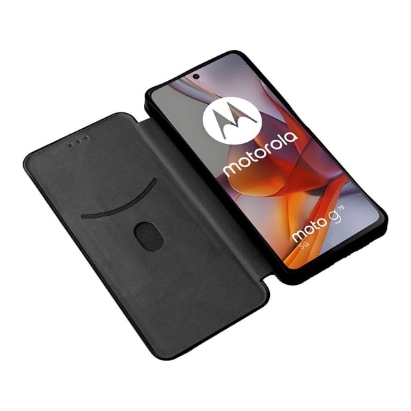 SKALO Motorola Moto G75 5G Carbon Fiber Flip Cover - Sort