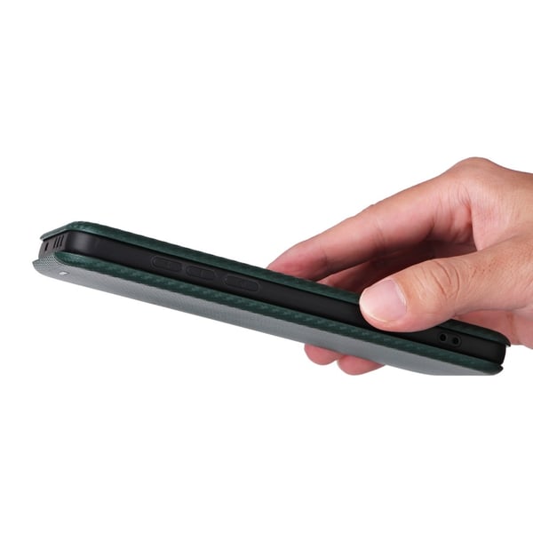 SKALO OnePlus 13 Carbon Fiber Lompakkokotelo - Vihreä