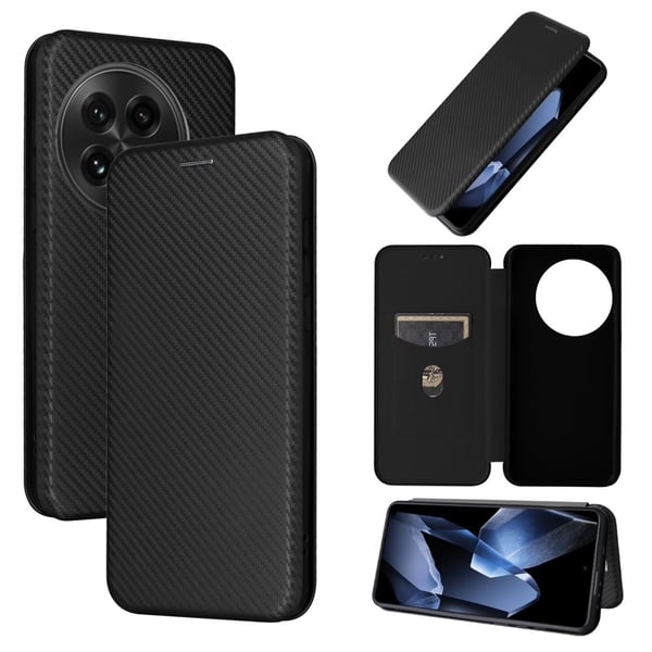 SKALO OnePlus 13 Carbon Fiber Flip Cover - Sort