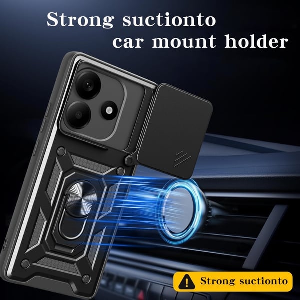 SKALO Xiaomi Redmi Note 14 5G Armor Metallring Kameraslider Cover - Sort