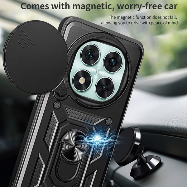 SKALO Xiaomi Redmi Note 14 Pro 5G Armor Metallring Kameraslider Cover - Sort