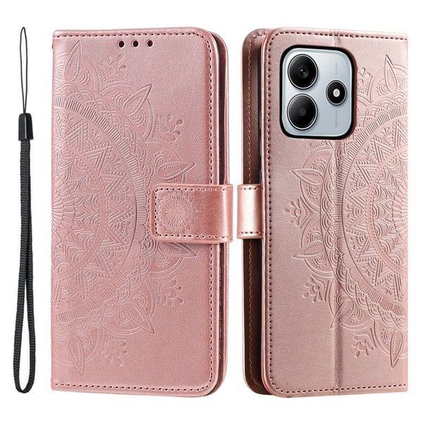 SKALO Xiaomi Redmi Note 14 4G Mandala Lompakkokotelo - Ruusukulta