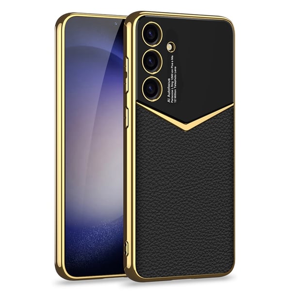 SKALO Samsung S25 GKK PU-Læder Guldkant Cover - Sort