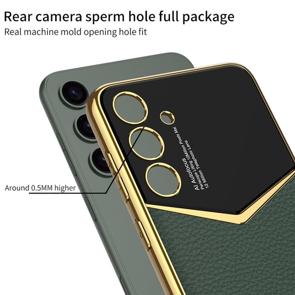 SKALO Samsung S25 GKK PU-Læder Guldkant Cover - Grøn