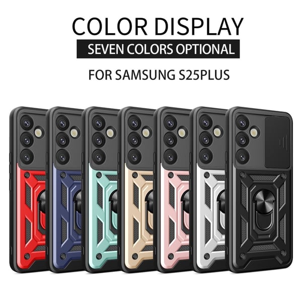 SKALO Samsung S25 Armor Metallring Kameraslider Cover - Sort