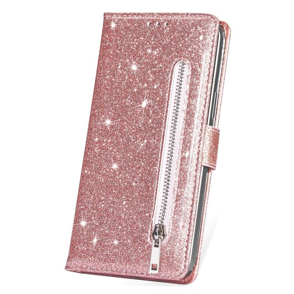 SKALO Samsung S25 Glitter Lynlås Flip Cover - Rosa guld