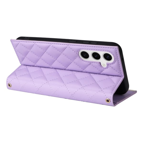 SKALO Samsung S25 Quiltet skulderrem med guldkant Flip Cover - Lilla