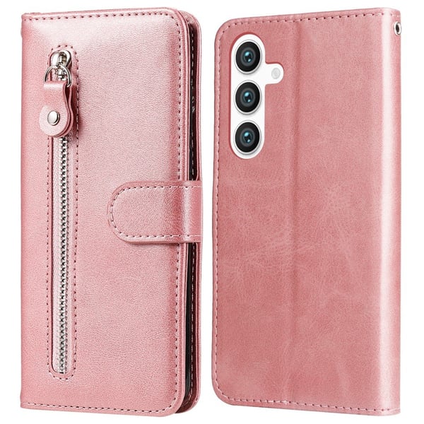 SKALO Samsung S25 Klassisk lynlås Flip Cover - Pink SKALO Samsung S25 Klassisk lynlås Flip Cover - Pink