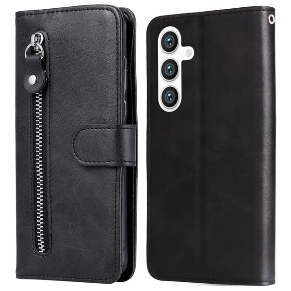 SKALO Samsung S25 Klassisk lynlås Flip Cover - Sort