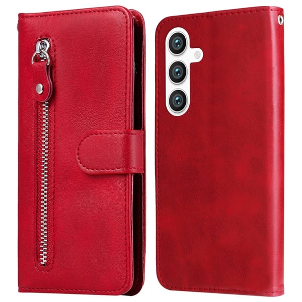 SKALO Samsung S25 Klassisk lynlås Flip Cover - Rød