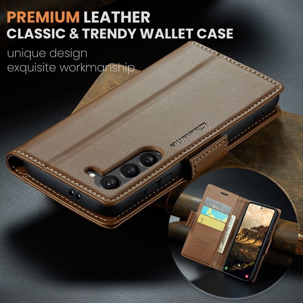 CaseMe Samsung S25 023 Series PU-Läder Flip Cover - Brun