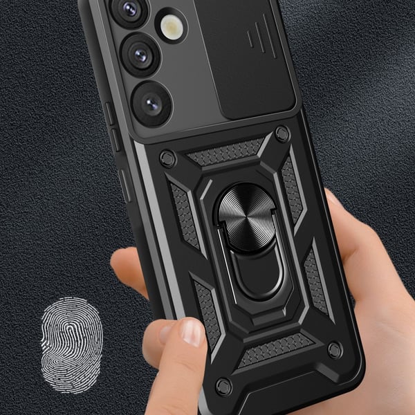 SKALO Samsung S25+ Armor Metallring Kameraslider Cover - Sort