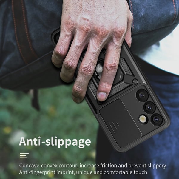 SKALO Samsung S25+ Armor Metallring Kameraslider Cover - Sort