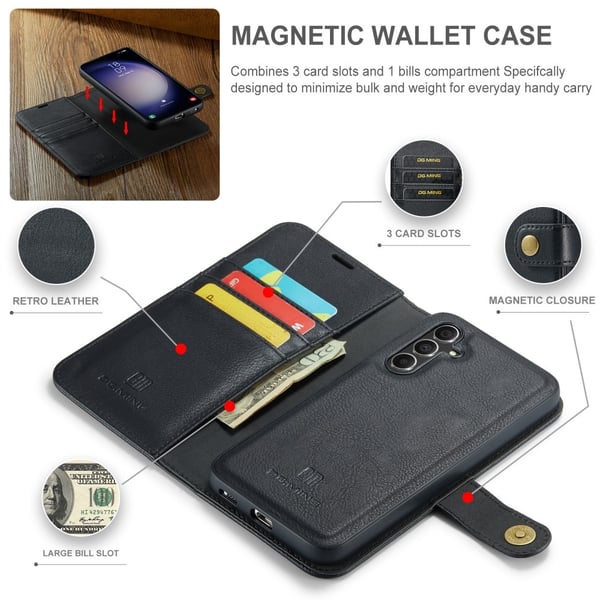 DG MING Samsung S25+ 2-i-1 Magnet Flip Cover - Sort