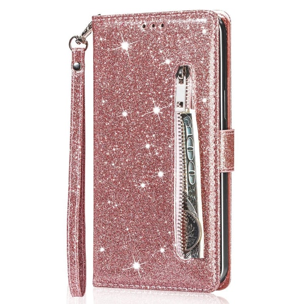 SKALO Samsung S25+ Glitter Lynlås Flip Cover - Rosa guld