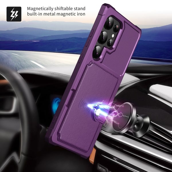 SKALO Samsung S25 Ultra Stødresistent Cover med Pung- Lilla