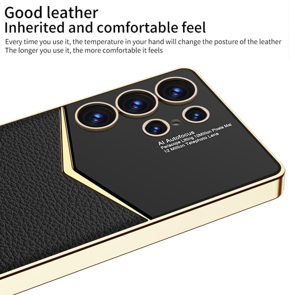 SKALO Samsung S25 Ultra GKK PU-Læder Guldkant Cover - Sort
