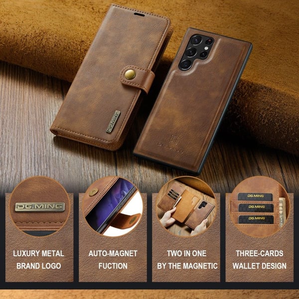 DG MING Samsung S25 Ultra 2-i-1 Magnet Flip Cover - Brun