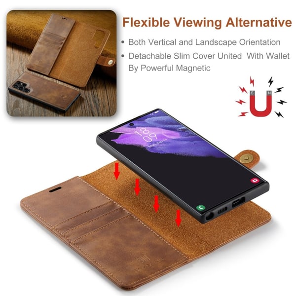 DG MING Samsung S25 Ultra 2-i-1 Magnet Flip Cover - Brun
