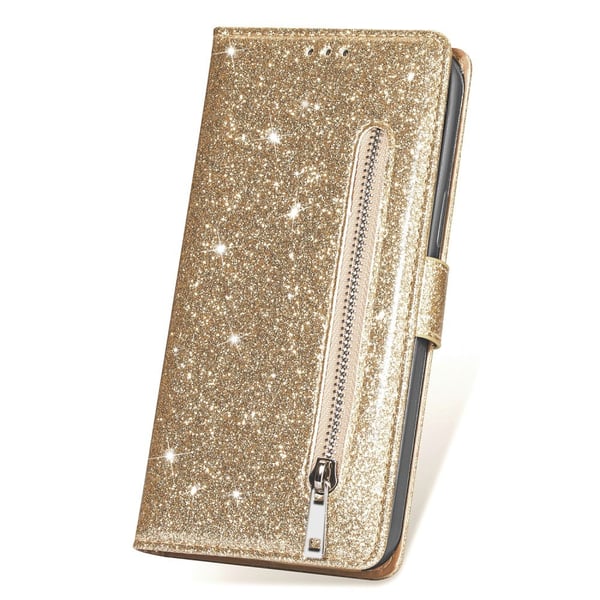 SKALO Samsung S25 Ultra Glitter Lynlås Flip Cover - Guld