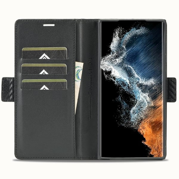 SKALO Samsung S25 Ultra LC.IMEEKE Carbon Fiber Flip Cover - Sort