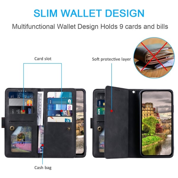 SKALO Xiaomi Redmi Note 14 Pro+ 5G Big Wallet 9-LOMMER Flip Cover - Sort