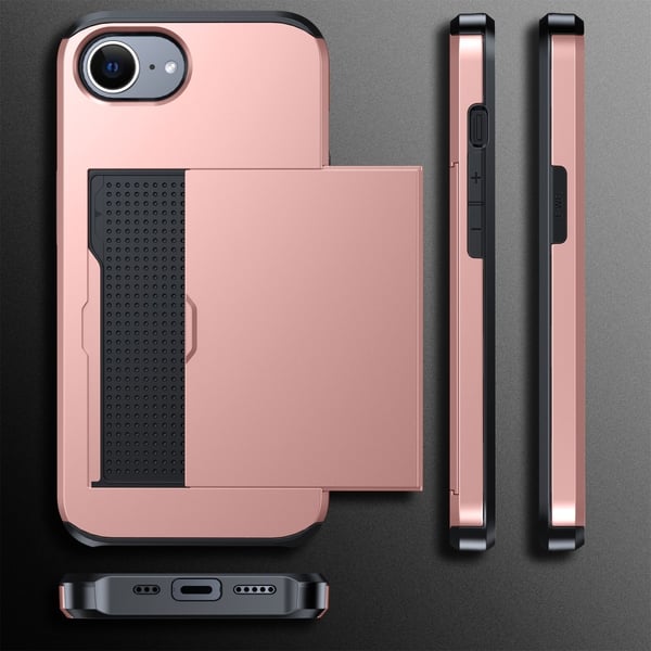 SKALO iPhone 16e Armor Kortholder Cover - Rosa guld