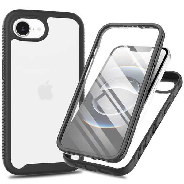 SKALO iPhone 16e Shockproof Clear Hybrid+Skærmbeskyttelse Cover - Sort
