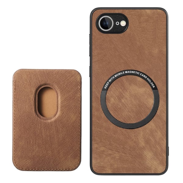 SKALO iPhone 16e PU-læder magnetisk kortholder Cover - Brun