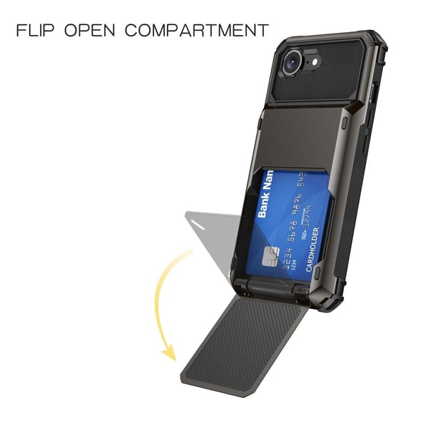 SKALO iPhone 16e Armor Flip Kortholder Cover - Sort